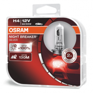 Автолампа H4 12V 60/55W (P43t-38) Night Breaker Silver +100% (DuoBox) 64193NBS_HCB OSRAM Автолампа H4 12V 60/55W (P43t-38) Night Breaker Silver +100% (DuoBox) 64193NBS_HCB OSRAM
